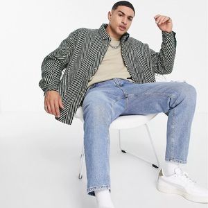 NWOT ASOS DESIGN boxy oversized wool mix shirt in green herringbone, XS